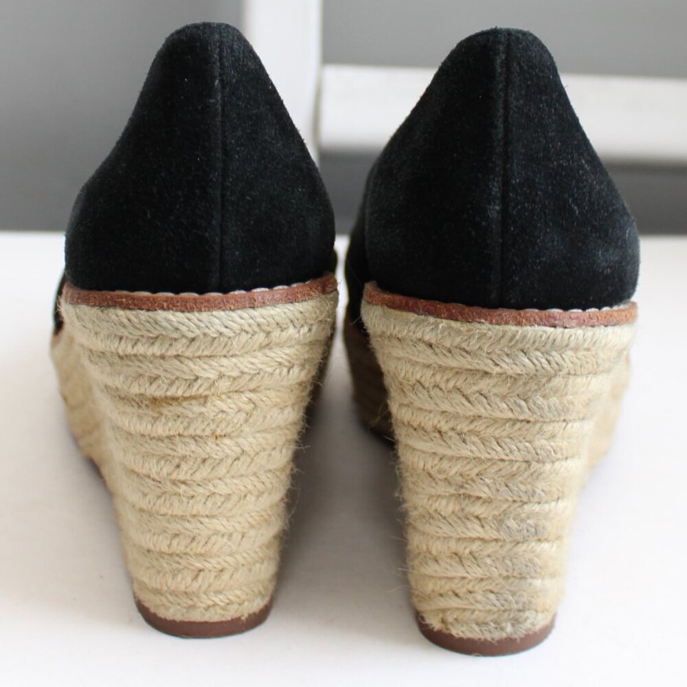 KORS Michael Kors Black Suede Platform Wedge Espadrille Open-Toe Heels Size 8.5 - Picture 4 of 6
